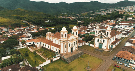 Aerial images of sister churches in the historic city of Mariana - MG