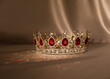 Red ruby garnet crown. Vintage. Symbol og authirity, monarchy, power and wealth