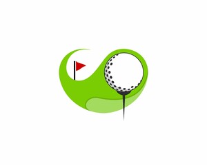 Poster - Golf yard and gold ball illustration logo