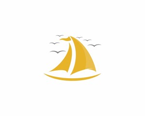 Sticker - Sailing boat with flying birds on top