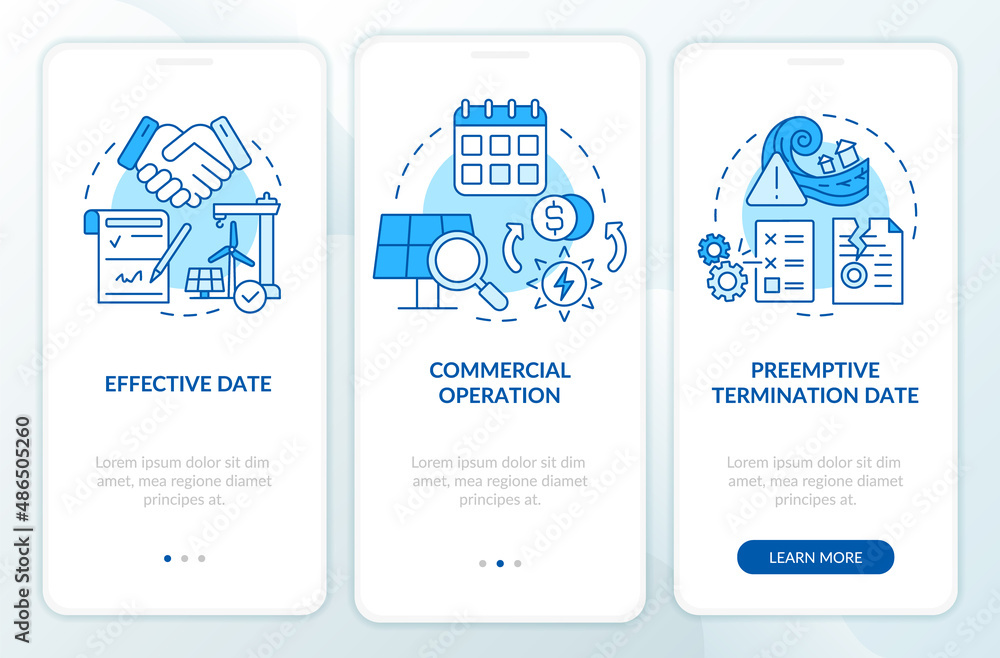 Contract Gui Vetor Contract timeline of PPA blue onboarding mobile app screen ...