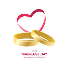 Wall Mural - World Marriage Day vector. Golden wedding rings with pink heart shape icon vector isolated on a white background. Important day