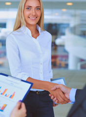 Wall Mural - Two successful business people shaking hands with each other