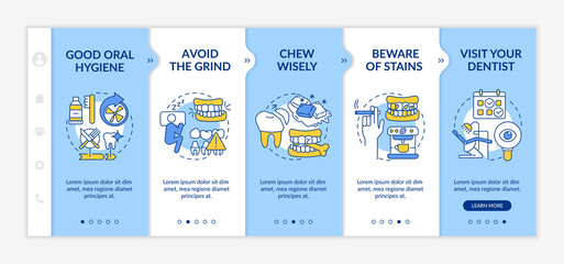 Wall Mural - dental veneers aftercare blue onboarding template. beware of stains. responsive mobile website with 