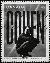 Wall Mural - Leonard Cohen portrait on canadian postage stamp