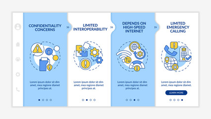 Wall Mural - ucaas risks blue and white onboarding template. network issues. responsive mobile website with linea