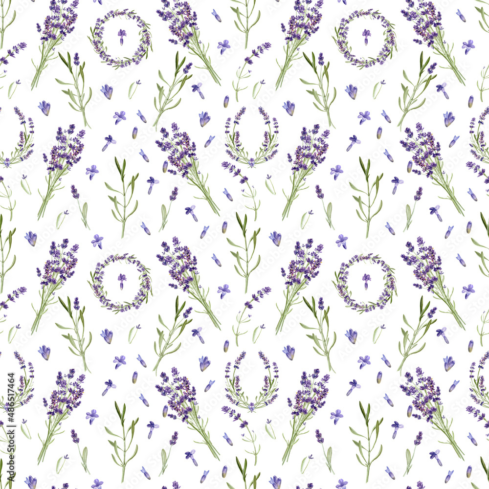 Lavender flower seamless pattern isolated on white background ...