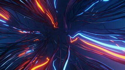 Canvas Print - Abstract Red And Blue Glowing Neon Lights Line trails Background 3D rendering