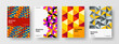 © pro - Trendy cover A4 vector design layout collection. Colorful mosaic pattern annual report template set.