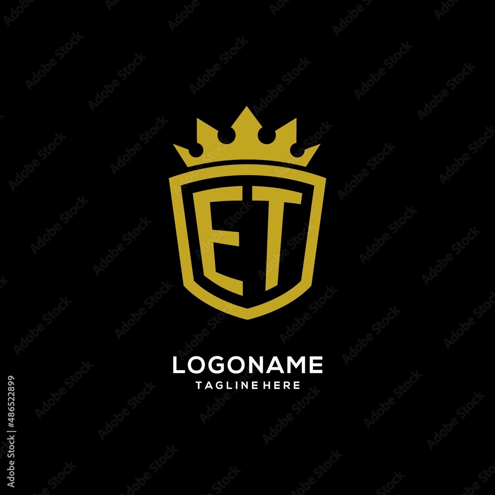 Initial ET logo shield crown style, luxury elegant monogram logo design ...