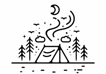 Wall Mural - line art illustration of camping tent