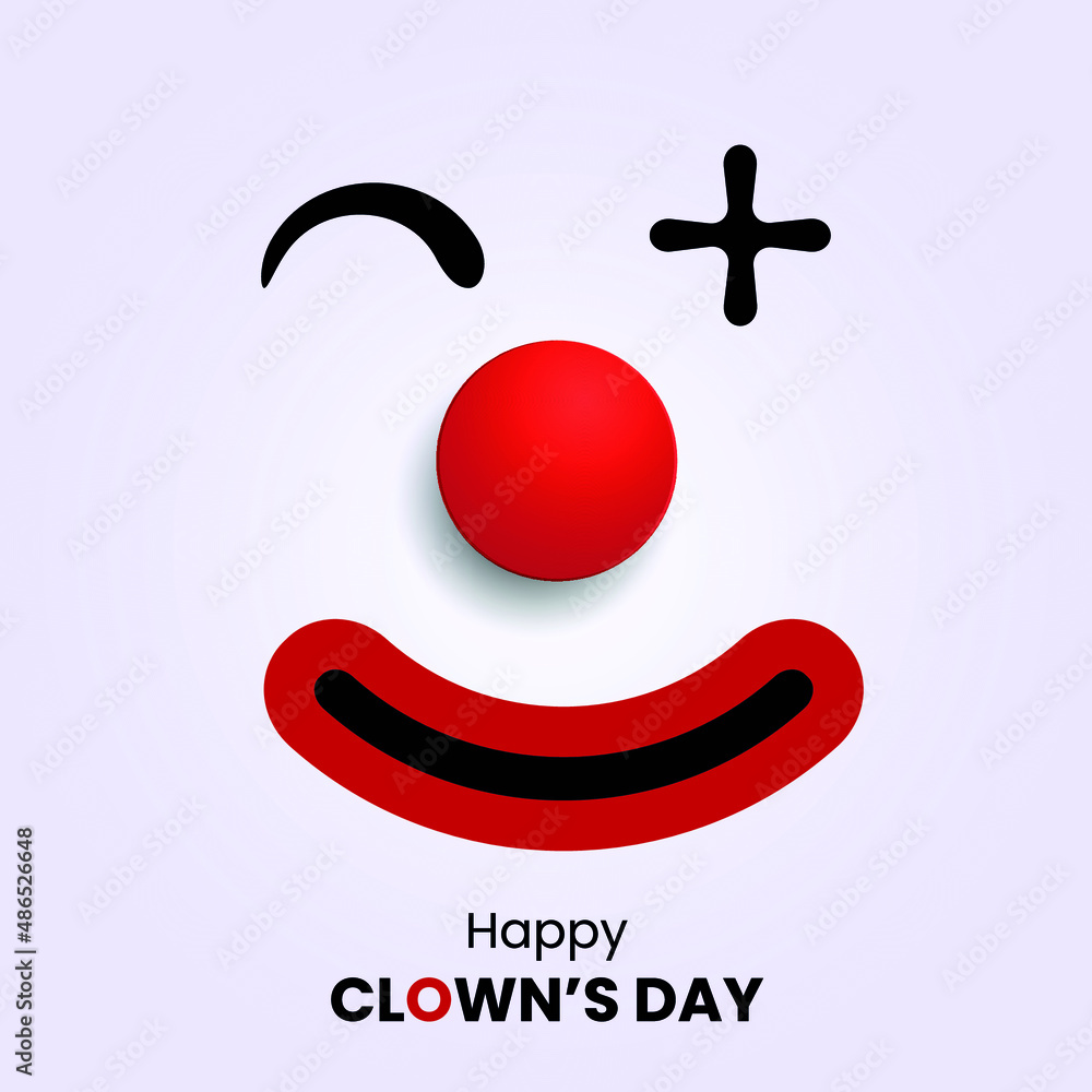 Smiling clown face with a big red rubber nose Stock Vector | Adobe Stock