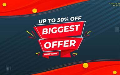 Wall Mural - biggest offer poster, sale banner design template with 3d editable text effect