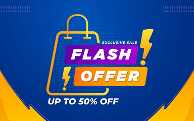 Wall Mural - flash offer poster, sale banner design template with 3d editable text effect