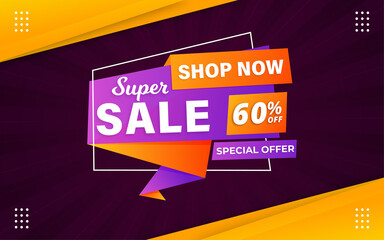 Wall Mural - super sale banner design template with 3d editable text effect