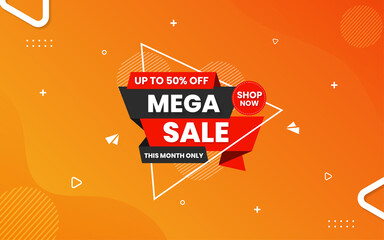 Wall Mural - mega sale banner design with editable text effect.