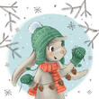 Ilustracja świąteczny zimowy zajączek