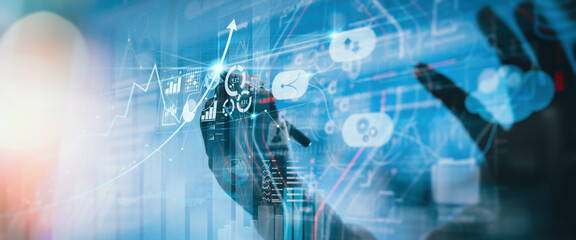 Wall Mural - data management system (dms) with business analytics concept. businessman working with provide infor