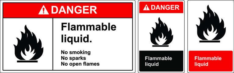 Wall Mural - Sign danger flammable liquid. Safety sign Vector Illustration. OSHA and ANSI standard sign. eps10