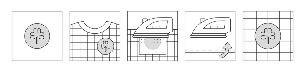 iron on clothing patches. instruction in pictures. how to attach patches with heat seal backing. sch