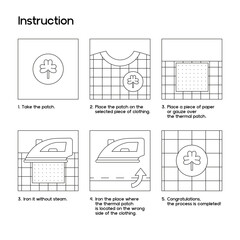 iron on clothing patches. instruction in pictures. how to attach patches with heat seal backing. sch