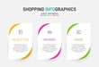 © shendart - Concept of shopping process with 3 successive steps. Three colorful graphic elements. Timeline design for brochure, presentation, web site. Infographic design layout.