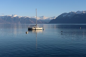 Wall Mural - Le lac Léman vu depuis Lausanne, ville de Lausanne, canton de Vaud, Suisse