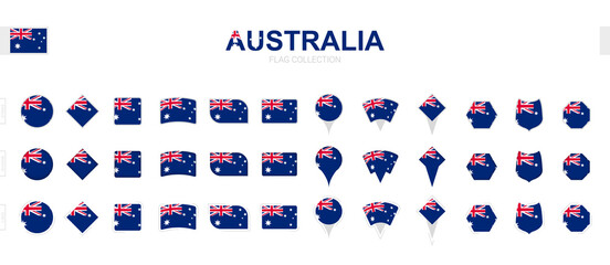 Large collection of Australia flags of various shapes and effects.