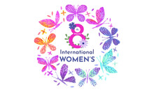 March 8 International Women's Day. Butterflies In The Background Of Women's Day.