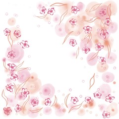 Abstract pattern with blur spots and flowers in watercolor style