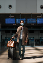 Male Traveler In Airport Terminal During Epidemic