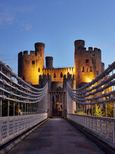 Conwy Castle Lit At Night. Wales, UK.
