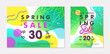 © Xenia Artwork  - Set of spring sale banners with green gradient backgrounds;linear leaves;bright fluid shapes and geometric elements.Special offer layouts for ads;flyers,promos;web banners,social media.
