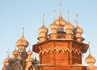 Old wooden monastery on Kizhi island. Russia, Karelia. Winter