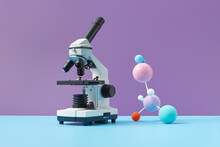 Scientific Microscope And Molecule