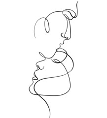 Wall Mural - one line faces, couple man and woman. valentine's day minimalistic vector illustration.