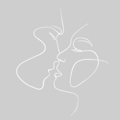 Wall Mural - One line faces, couple man and woman. Valentine's day minimalistic vector illustration.