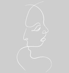 Wall Mural - One line faces, couple man and woman. Valentine's day minimalistic vector illustration.