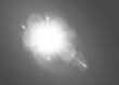 Glow isolated white transparent light effect set, lens flare, explosion, glitter, line, sun flash, spark and stars