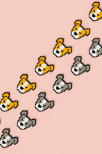 Pixelated Dogs On Pink Background Crossing The Frame.