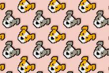 A Pattern Of Pixelated Dogs On Pink Background