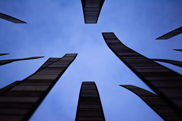 Sticker - A low angle of an Abstract wood plank art in Seattle, WA