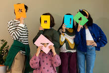 Kids Wearing Paper Masks With Geometric Figures