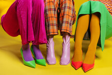 Crop Women In Colorful Clothes And Footwear