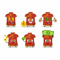 Wall Mural - Red clothing kids chinese woman cartoon character with cute emoticon bring money