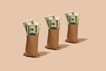 Fake Dollar Bills In Three Paper Bags