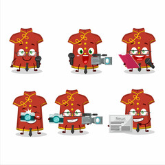 Wall Mural - Character reporter red clothing kids chinese woman cute mascot with microphone