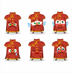 Wall Mural - Red clothing kids chinese woman cartoon character with sad expression