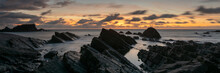Hartland Quay Sunset North Devon Coast Beach England Panorma