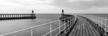 Whitby Harbour Pier Black And White Yorkshire Coast England 